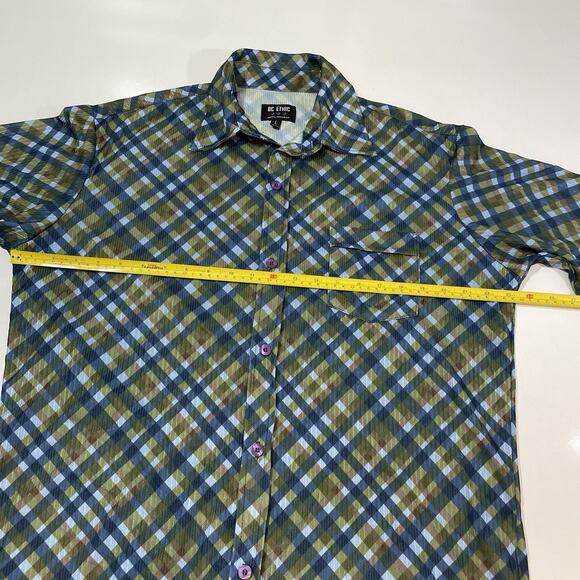 BC Ethic Men’s Lounge Club Shirt Lg Textured Shine Casual Windowpane Button - Picture 6 of 7